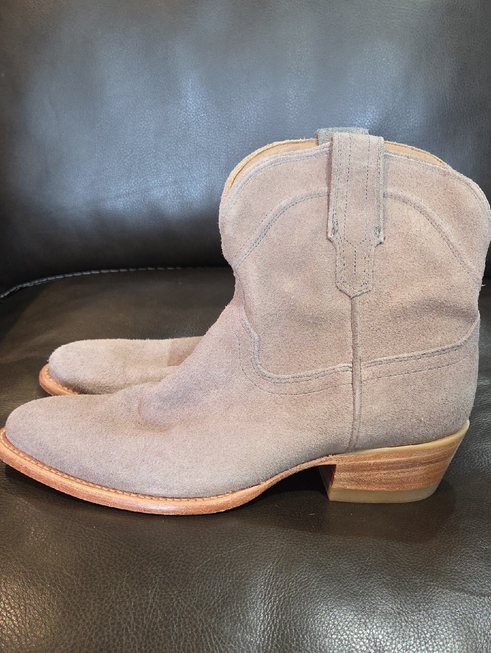 Tecovas Suede Ankle Boots in Light Taupe - Picture 2 of 7